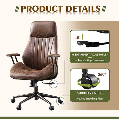 CAODOC High Back Office Chair,Modern Swivel Office Chair,Brown Suede Fabric Gaming Chair,Height Adjustable Home Office Desk Chair with Lumbar Support