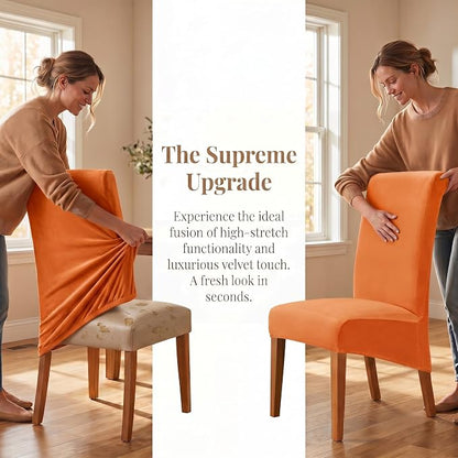 Deisy Dee Stretch XL/Oversized Extra Large Velvet Dining Room Chair Covers for Kitchen Dining，Removable Washable Chair Protectors Slipcovers (Orange, 2)