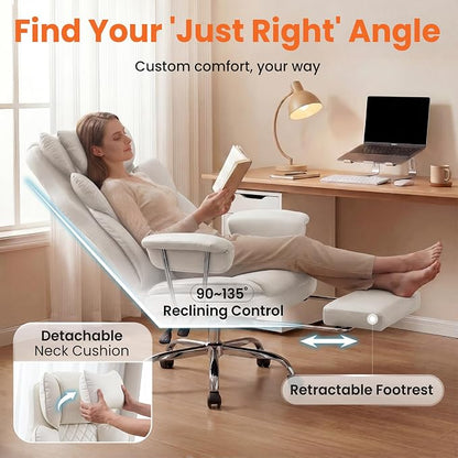 NEO CHAIR Big and Tall Office Chair Gaming Computer Chair High Back Heavy Duty Desk Chai with Lumbar Support Adjustable Recliner Footrest Wide Seat Leather Executive Home with Wheels (Leather White)