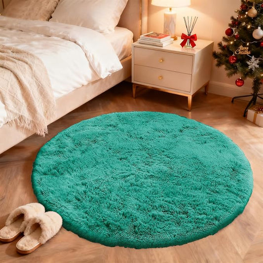 OLANLY Teal Green Round Rugs for Bedroom - Machine Washable, 6 ft Circle Area Rugs for Living Room, Soft and Fluffy Shaggy Carpet for Teen Girl and Boys, Nursery Rooms, Dorms, Home Decor Aesthetic