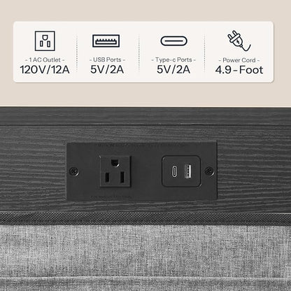 HOOBRO C Shaped End Table with Charging Station, 28" H Couch Side Table Slide Under, Sofa Arm Tray Table with Storage Bag for Living Room, Recliner, Black BB70USF01