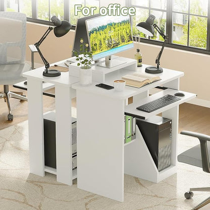 ALISENED Computer Desk, 30 Inch Compact Desk with Keyboard Tray & Monitor Stand for Space-Saving, Ergonomic Study Desk with Storage Shelves for Writing, Gaming, Working, White