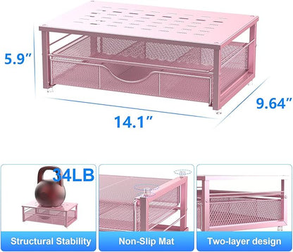 gianotter Computer Monitor Stand Riser, office organizer with Drawer, Office Organizers Storage for Classroom Office Supplies (Pink)