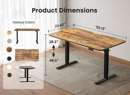 BANTI 55 × 24 Inches Standing Desk, Ergonomic, Electric Height Adjustable, Sit and Stand Up, Computer Office Desk with Splice Board, Black Frame/Rustic Brown Top