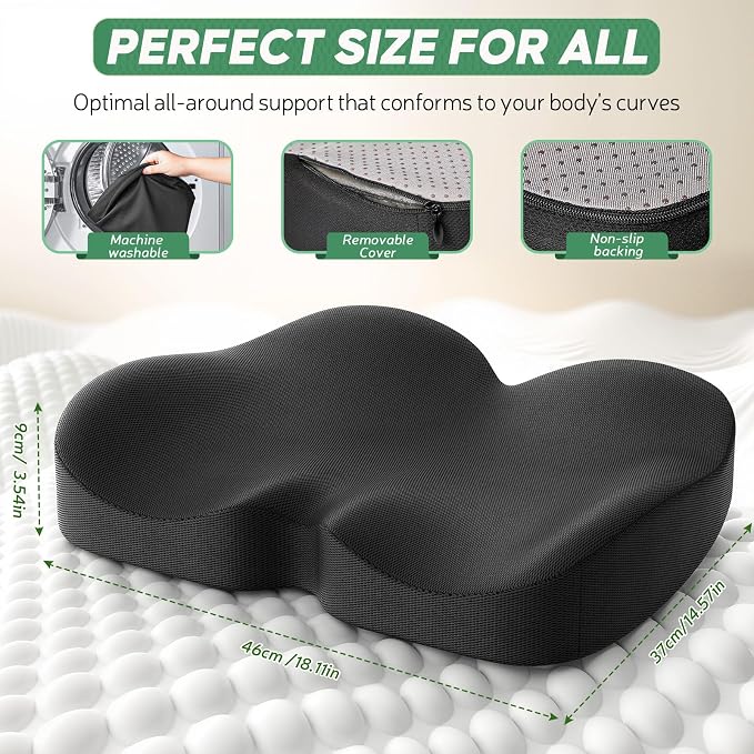 Benazcap Memory Foam Seat Cushion, Ergonomic Office Chair Pressure Relief | Premium memory foam cushion with breathable cover, ergonomic design for office chairs, cars, wheelchairs.