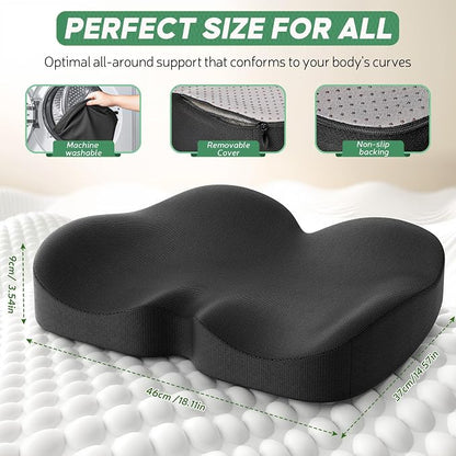 Benazcap Memory Foam Seat Cushion, Ergonomic Office Chair Pressure Relief | Premium memory foam cushion with breathable cover, ergonomic design for office chairs, cars, wheelchairs.