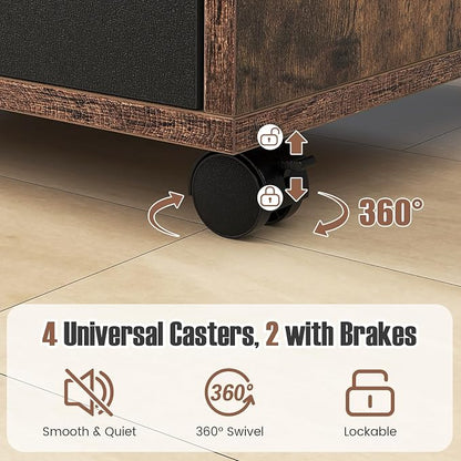 5 Drawers File Cabinet, Vertical Filing for Home Office, Mobile Under Desk Storage With Wheels, Modern Chest of Drawers for Bedroom (Rustic Brown)