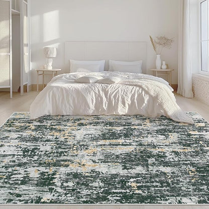 Area Rugs 5x7 Living Room: Washable Rug Modern Abstract Rugs Soft Non Slip Neutral Rug Stain Resistant Indoor Carpet for Bedroom Kitchen Dining Room Nursery Home Office Rugs(Black Grey Gold,5'x7')