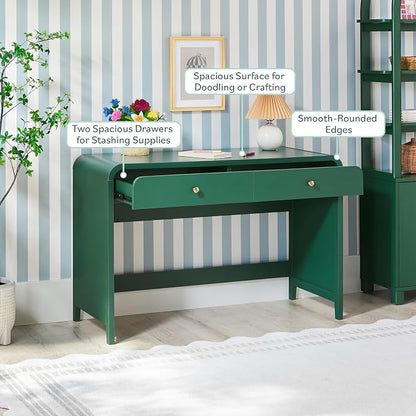 Walker Edison Zoey Modern Curve Design Writing Desk with Drawer, 45 Inch, Green