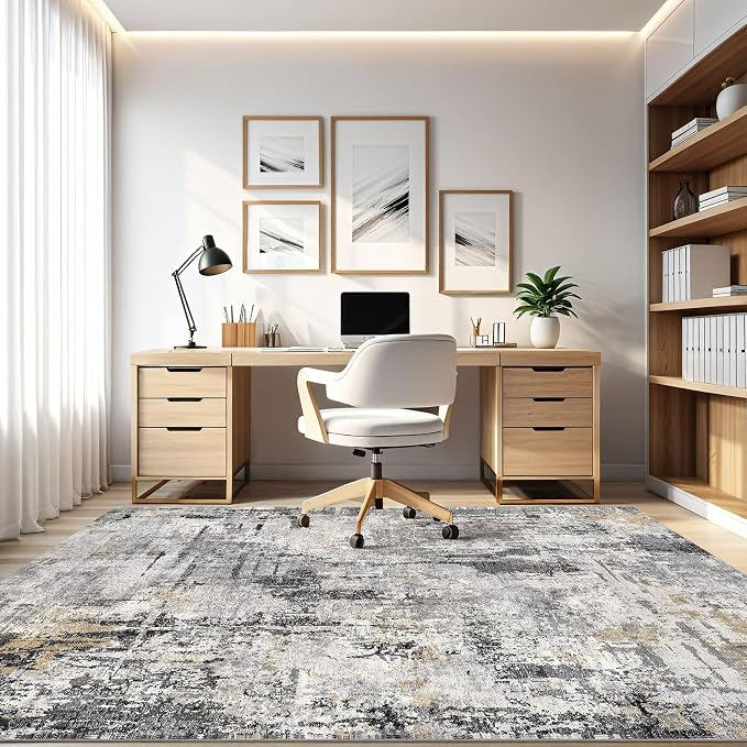 6x8 Area Rug Living Room: Washable Large Abstract Soft Stain Resistant Indoor Floor Rugs Non-Slip Accent Carpet for Bedroom Nursery Playroom Office Dining Room Home House- Gray Beige