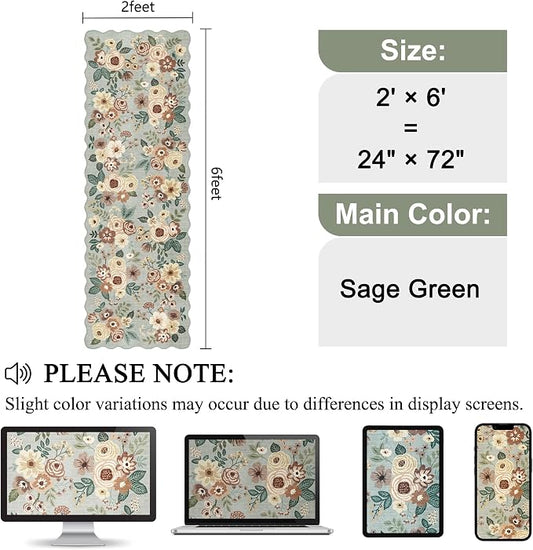 DUKINO 4x6 Area Rug, Floral Non-Slip Indoor Washable Rug with Low Pile & Non-Shedding, Lightwight Boho Design Carpet for Entryway, Bedroom, Kids Room, Living Room, Kitchen, Sage Green