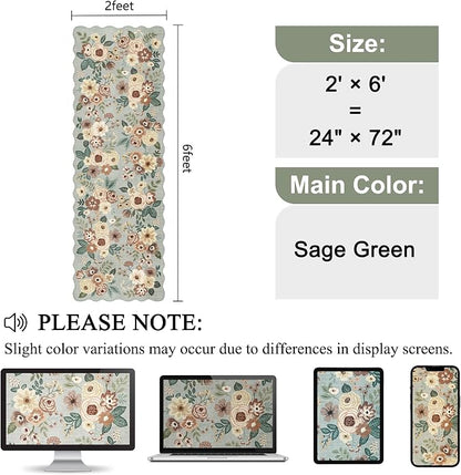 DUKINO 2x6 Runner Rug for Hallway, Washable Kitchen Rug with Non Slip Backing & Non-Shediing, Soft Low Pile Floral Design Runner for Bedroom, Kithchen, Living Room, Laundry, Bathroom, Sage Green