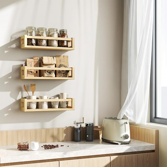 TidyCorner Upgraded Thick Floating Shelves, Solid Wood Bookshelf for Wall, Floating Book Shelves Use as Wall Shelves for Bedroom, Living Room, Kitchen, Books, Spice Rack & Decor - NaturalWood
