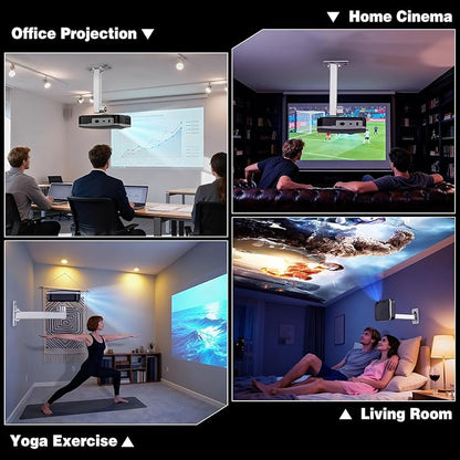 Projector Stand, Wall and Mini Ceiling Mount with 1/4-Inch Thread, 360-degree Rotation, Adjustable Tilt & Swivel, Foldable, Easy Setup Compatible with Most Projectors for Home, Office, White