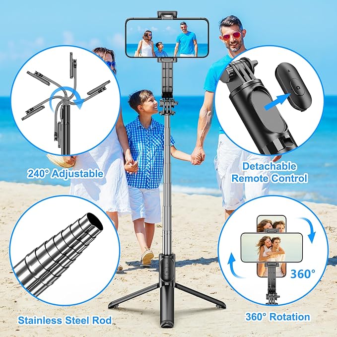 SelfieShow Selfie Stick, Extendable Selfie Stick Tripod with Wireless Remote and Tripod Stand, Portable, Lightweight, Compatible with iPhone 17 16 15 14 13 12 Pro Xs Max/Samsung Smartphone and More