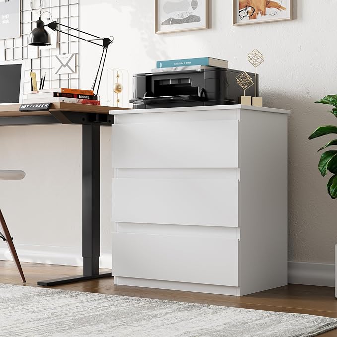 Bamjoy White Nightstand with 3 Drawers, Beside Table for Bedroom, Small Side Table Storage Cabinet Night Stand for Home Office, 18.0W x 14.0D x 24.8H Inches