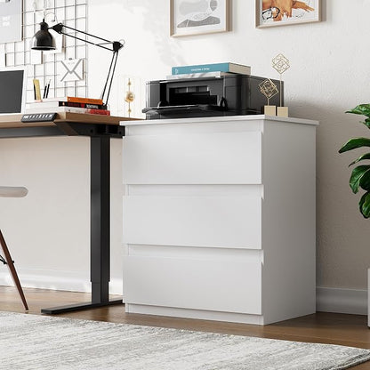 Bamjoy White Nightstand with 3 Drawers, Beside Table for Bedroom, Small Side Table Storage Cabinet Night Stand for Home Office, 18.0W x 14.0D x 24.8H Inches