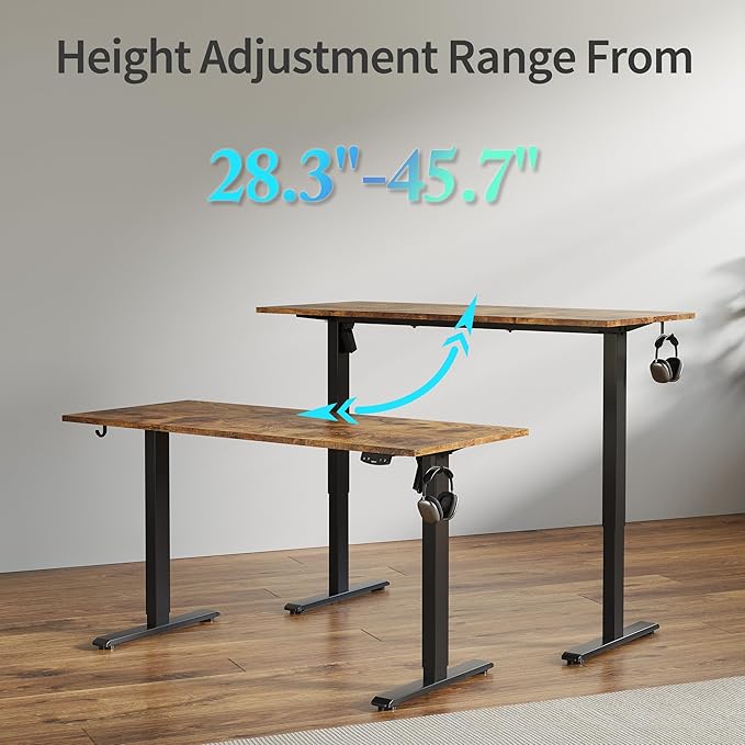 Agilestic Electric Standing Desk, 60 x 24 Inches Height Adjustable Desk, Sit Stand up for Work Office Home, Ergonomic Rising Computer Table with Memory Preset, Rustic Brown