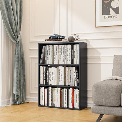 OSEILLC 4-Tier Steel Standing Book Shelf, Multipurpose Open Storage Rack for Entryway, Living Room, Bedroom, Garage，Metal Bookshelf/Bookcase,Small Shelf (Black, 32.7" Hx23.6 Wx11 D)