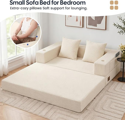 COMAX Futon Sofa Bed, 4‑in‑1 Convertible Sofa Bed, Folding Boneless Couches | Boneless Couch for living room, Fold Out Small Foldable Loveseat Floor Sleeper Mattress Lounge Space‑Saving, Beige