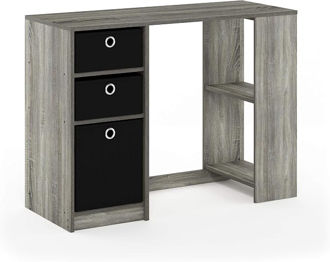 Furinno JAYA Desk, 39.4" Wide Gaming Desk with Drawer Bins, Computer Desk with Side Book Shelf, Writing Desk, Office Desk for Home Office, Study Room, Dorm, Bedroom, French Oak