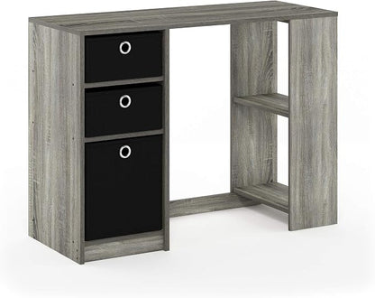 Furinno JAYA Desk, 39.4" Wide Gaming Desk with Drawer Bins, Computer Desk with Side Book Shelf, Writing Desk, Office Desk for Home Office, Study Room, Dorm, Bedroom, French Oak