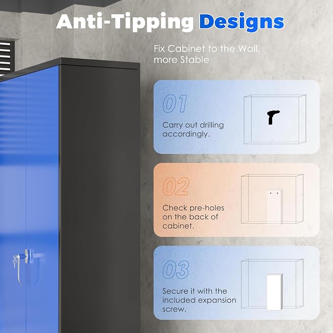 INTERGREAT Metal Garage Storage Cabinet with Lock, 72" Storage Cabinet with Locking Doors and 4 Adjustable Shelves, Lockable Steel Tool Cabinet for Home Office, School, Black Blue