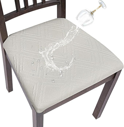 SearchI Water Repellent Seat Covers for Dining Chairs, 6 Pack Jacquard Stretch Dining Room Chair Seat Covers, Kitchen Chair Seat Covers Protectors(Beige Diamond)