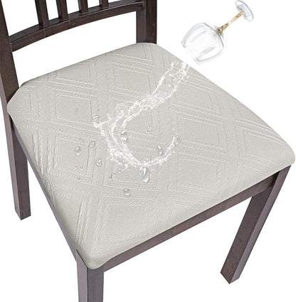 SearchI Water Repellent Seat Covers for Dining Chairs, 4 Pack Jacquard Stretch Dining Room Chair Seat Covers, Kitchen Chair Seat Covers Protectors(Beige Diamond)