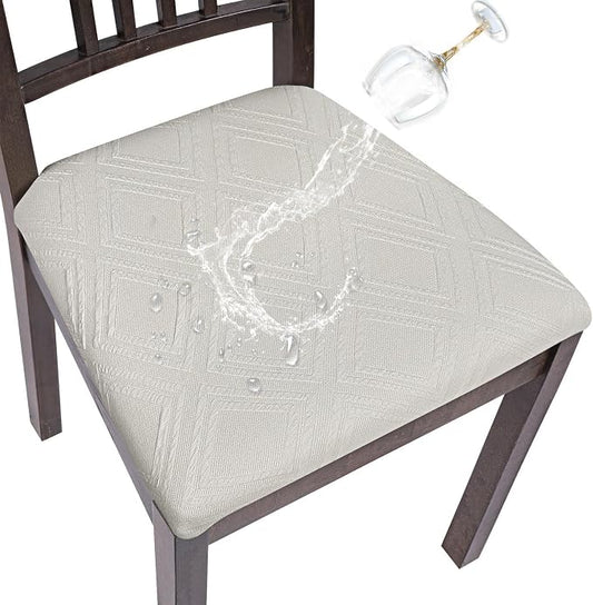 SearchI Water Repellent Seat Covers for Dining Chairs, 4 Pack Jacquard Stretch Dining Room Chair Seat Covers, Kitchen Chair Seat Covers Protectors(Beige Diamond)