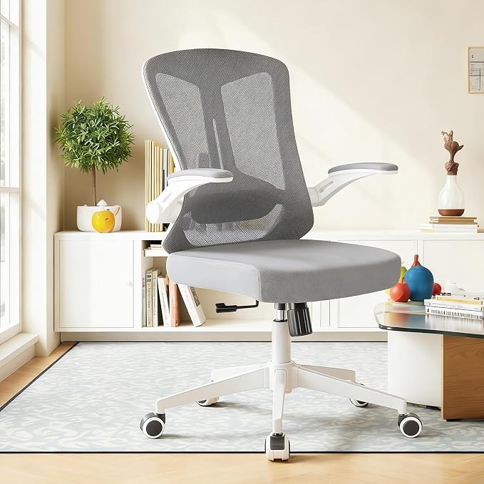 Ergonomic Office Chair - 350LB Comfy Desk Chairs with Lumbar Back Support, Mesh Computer Chairs with Wheels and Arms for Home Office, Study (Gray-Without Headrest)