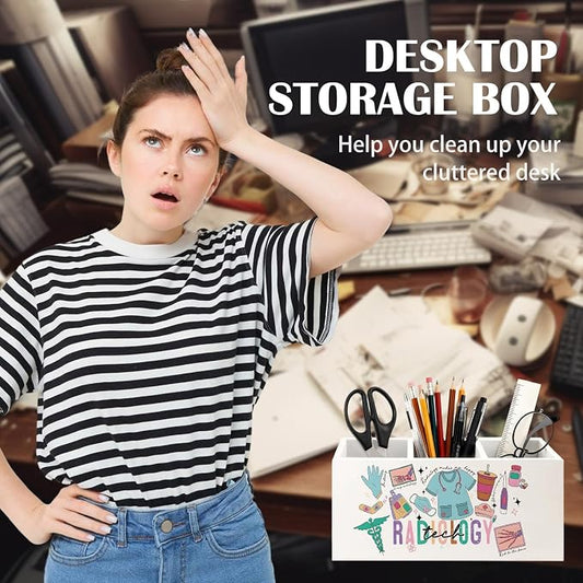 Radiology Tech Gifts Pen Holder for Desk, Medical Student Gifts Wooden Box Sign Desk Decor for Office Home Decoration, Radiology Tech Student Essentials Pencil Organizer