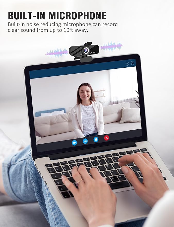 HD 1080P Webcam with Built-in Microphone and Rotatable Tripod, 1080P Video and Wide Angle Camera, Privacy Cover, for Desktop PC or Laptop Computer （Black）