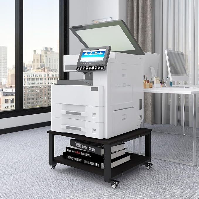 Natwind 2 Tier Laser Printer Stand,23.6''x23.6'' Large Printer Table,Copier Stand with Wheels, Heavy Duty Rolling Printer Cart with Paper Storage Shelf for Home Office (Black)