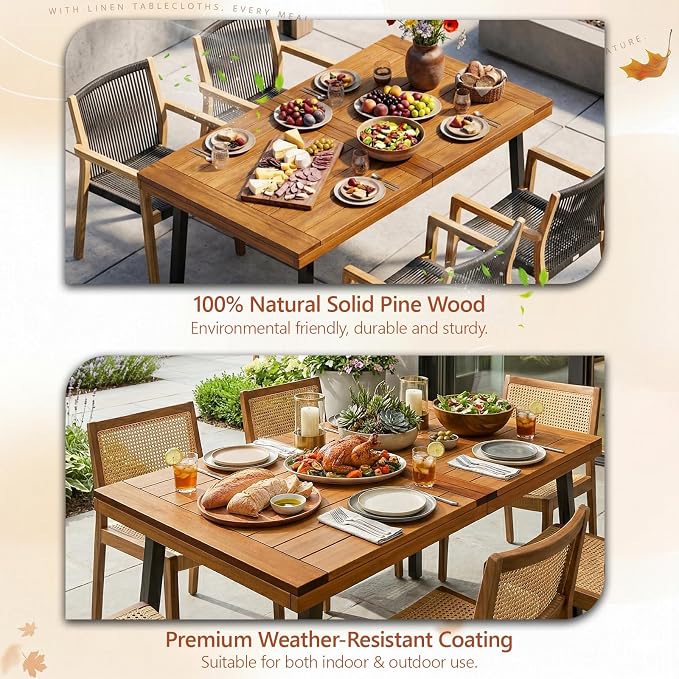 VINGLI 48 Inch Solid Wood Dining Table for 4-6, Walnut Rectangular Kitchen Table with Waterproof Tabletop for Indoor & Outdoor Use, Pine Wood Dinner Table for Patio, Dining Room, Kitchen, Apartment