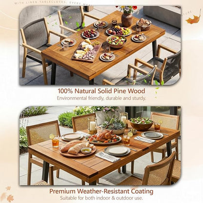 VINGLI 48 Inch Solid Wood Dining Table for 4-6, Walnut Rectangular Kitchen Table with Waterproof Tabletop for Indoor & Outdoor Use, Pine Wood Dinner Table for Patio, Dining Room, Kitchen, Apartment