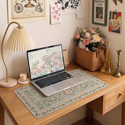 iCasso Aesthetic Flower Mouse pad for Laptop, Desk Pad Mat, Desk Matt for Desktop 13.7"x23.6", Anti-Slip Mousepad with Stitched Edges for Laptop Computer Keyboard(Beige)