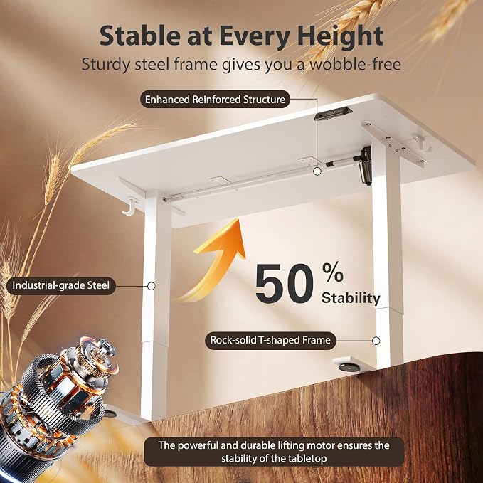 Cubiker Standing Desk, 55x28 Inches Sit Stand Home Office Desk, Electric Stand up Desk, Adjustable Desk with Splice Board, White Frame/White Top