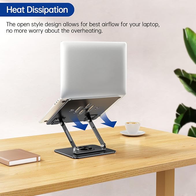 BESIGN Laptop Stand with 360° Rotating Base, Ergonomic Adjustable Notebook Riser, Foldable Computer Holder Compatible with 10-14" Laptops, LS11 Black