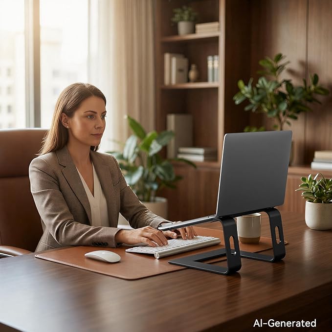 SOUNDANCE Laptop Stand, Aluminum Computer Riser, Ergonomic Laptops Elevator for Desk, Metal Holder Compatible with 10 to 15.6 Inches Notebook Computer, Black