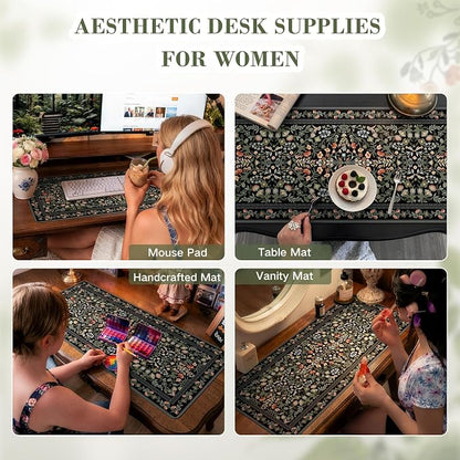 iCasso Desk Mat for Keyboard and Mouse, Large Mouse Pad, Desk Pad Mat, Anti-Slip Big Mousepad with Stitched Edges for Computer Desktop(Floral)