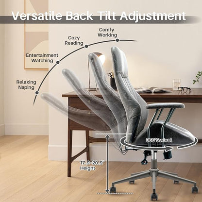 HOOOWOOO Faux Suede Leather Home Office Desk Chair,MCM Modern Ergonomic Task Work Chair,Computer Gaming Chair with Cushion Seat Lumbar Support Reclining High Back for Long Hours(Charcoal Grey)