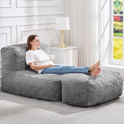 Hobestluk Giant Memory Foam Bean Bag Chairs for Adults (Light Grey,Large) | Soft Fabric,Ergonomic Back Support,Lightweight,Easy Clean,No Assembly,Wear-resisting,For Livingroom Guest room,Well-looking