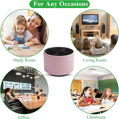 Round Leather Art Supply Organizer,Remote Control Holder,360 Degree Spinning,Multi-Functional Pencil Holder,4 Compartments Desktop Stationary Organizer(1-Weave Purple)