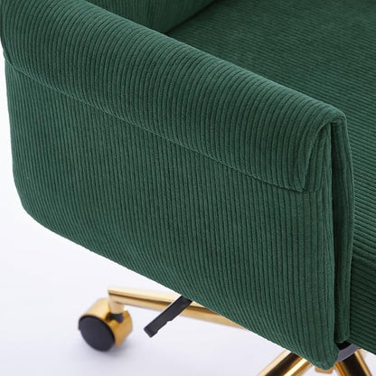 YITAI Stripes Velvet 360°Swivel Desk Chair, Modern Height Adjustable Home Office Armchair with Gold Base and Wheels for Vanity, Comfy Computer Chair for Study Living Room Bedroom（Green）