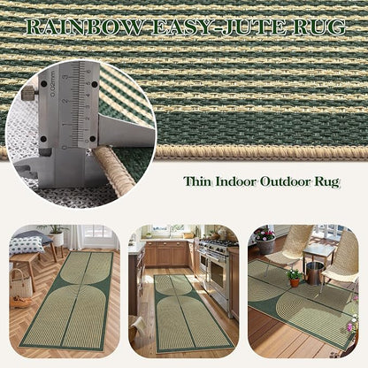 Lahome Enfys Modern Rainbow Easy Jute Entryway Runner Rug, Washable Carpet Runners for Hallway 6ft, Farmhouse Non Slip Stain Resistant Kitchen Mats for Floor Laundry Room Porch Bedroom, Dark Green