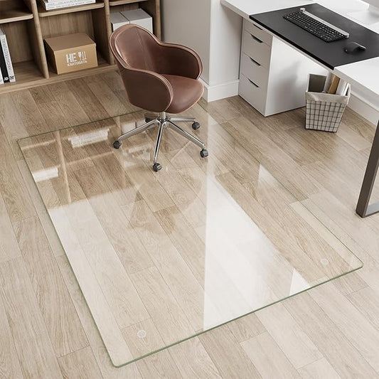 Glass Chair Mat 46" x 46" Heavy Duty Tempered Glass Office Chair Mat, Glass Floor Mat with Round Corner and Polished Edge for Smooth Glide, Office Chair Mat for Carpet, Hardwood Floor