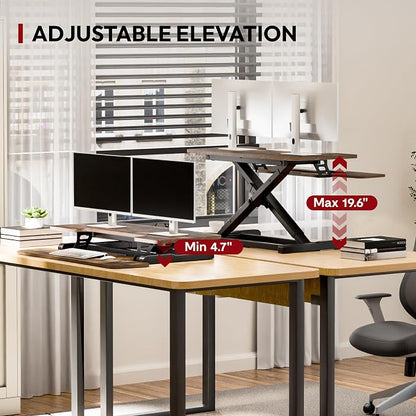 SANODESK 36" Standing Desk Converter, Height Adjustable Sit-Stand Computer Riser, Dual Monitor Workstation with Keyboard Tray, Ergonomic Tabletop, Rustic Brown
