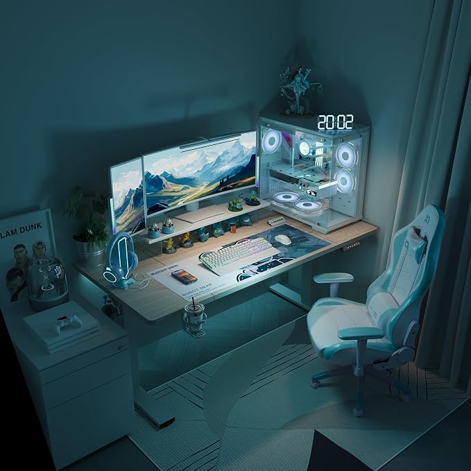 Standing Desk,Large 71x31 Inches Height Adjustable Stand Up Desks with Cable Management, Home Office Computer Desk 2 Box Packaging with Cup Holder & Memory Preset, White Wood Grain