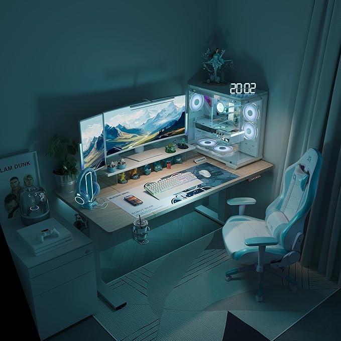 Standing Desk,Large 79x31 Inches Height Adjustable Stand Up Desks with Cable Management, Home Office Computer Desk 2 Box Packaging with Cup Holder & Memory Preset, White Wood Grain